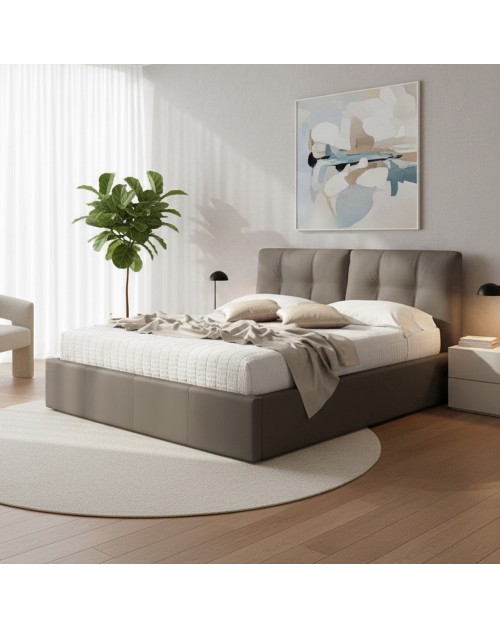 Letto matrimoniale con contenitore Melia ecopelle tortora