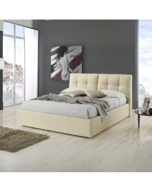 Letto matrimoniale con contenitore Melia ecopelle crema