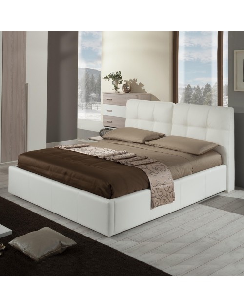 Letto matrimoniale con contenitore Melia ecopelle colore bianco