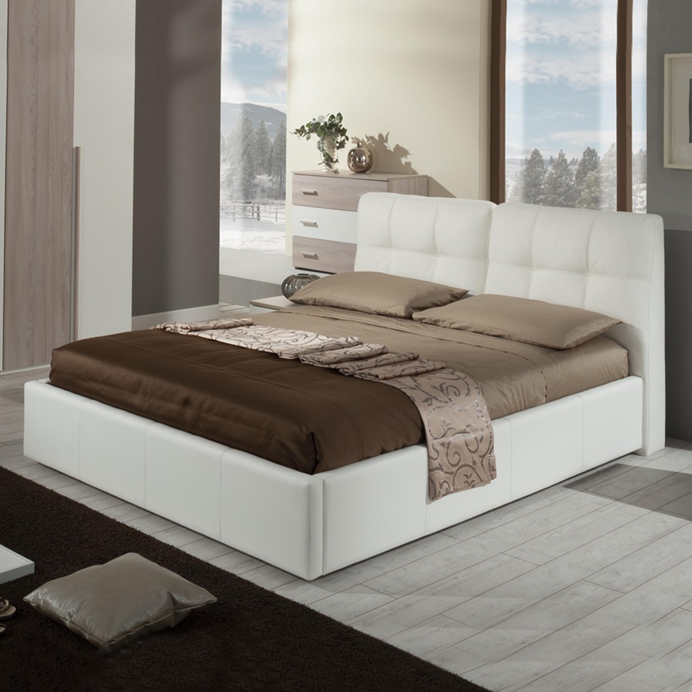 Letto matrimoniale con contenitore Melia ecopelle colore bianco