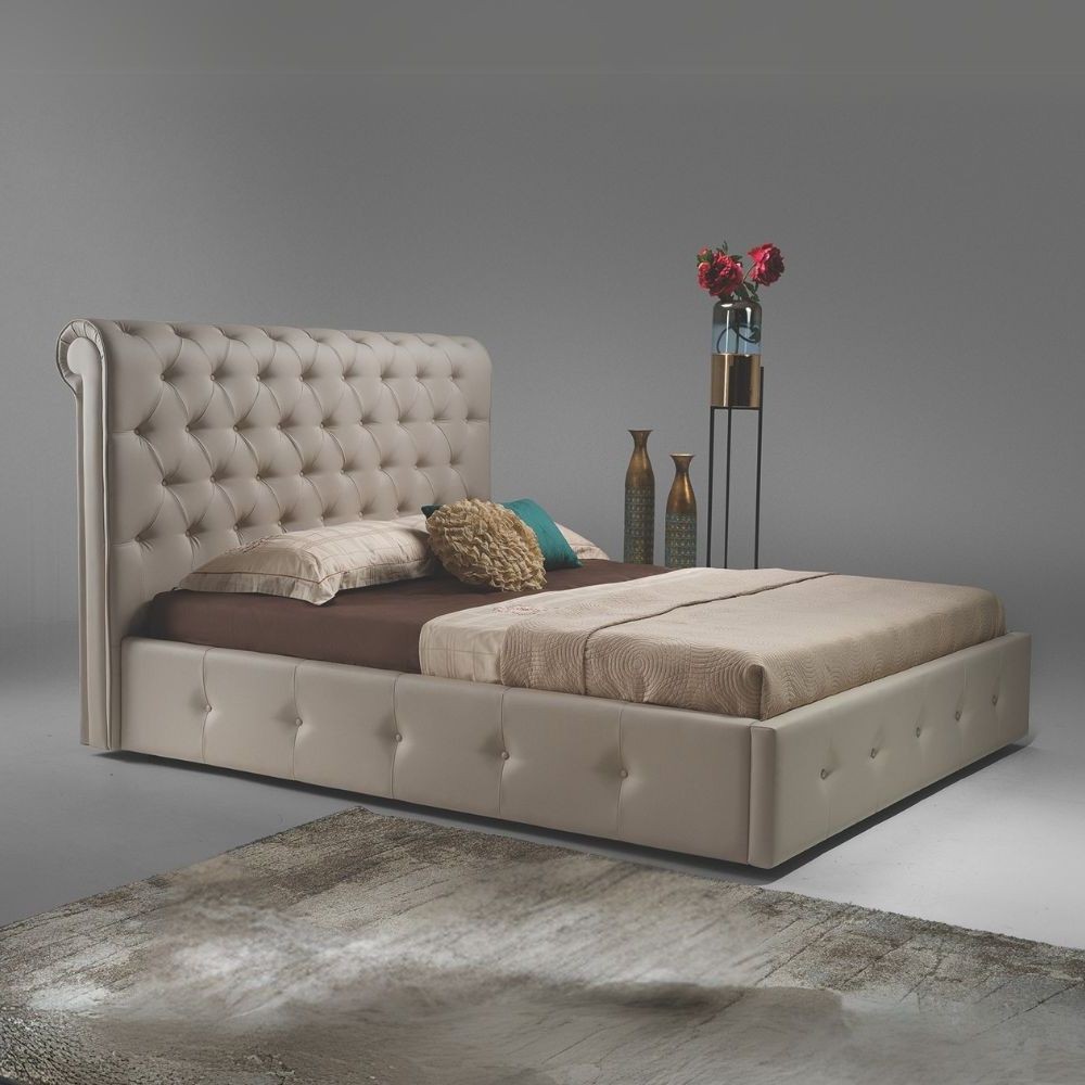 Letto matrimoniale contenitore ecopelle tortora Peninsula 180x233x120H