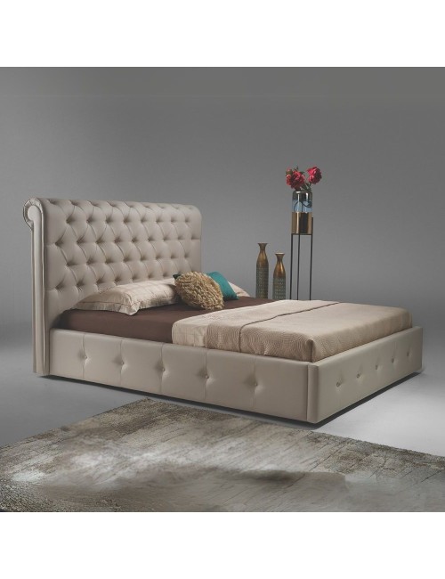 Letto matrimoniale contenitore ecopelle tortora Peninsula 180x233x120H