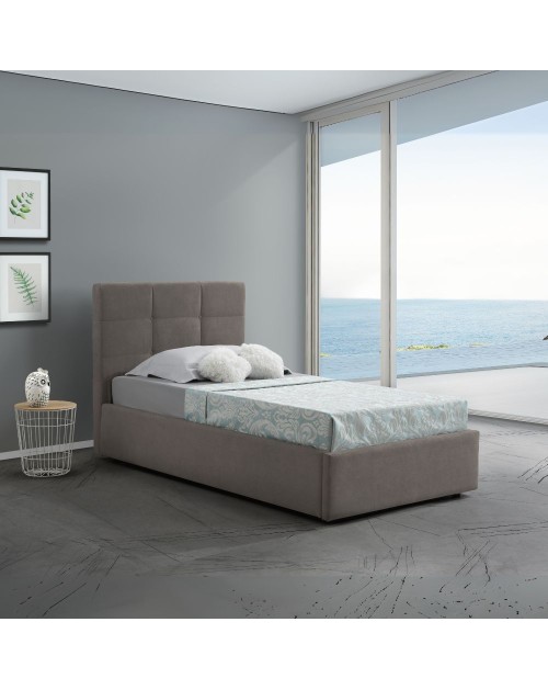 Letto singolo con contenitore Napoli tessuto colore tortora