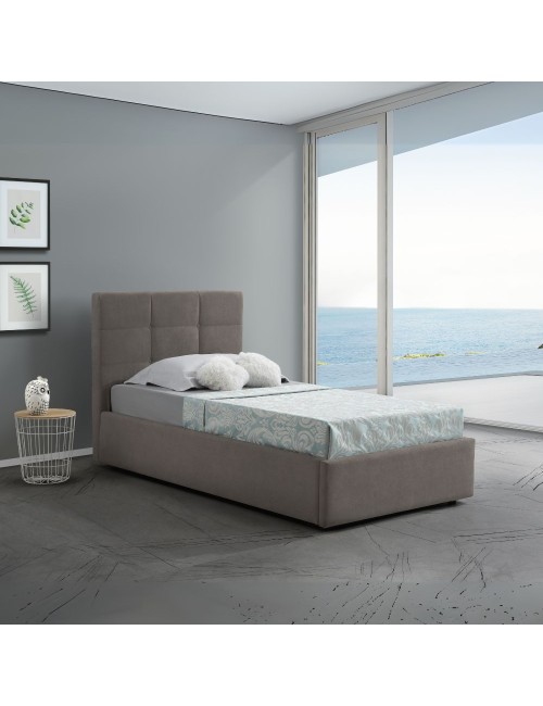 Letto singolo con contenitore Napoli tessuto colore tortora