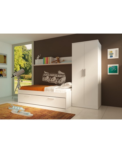 Letto singolo con cassettone estraibile 1004 Blanco