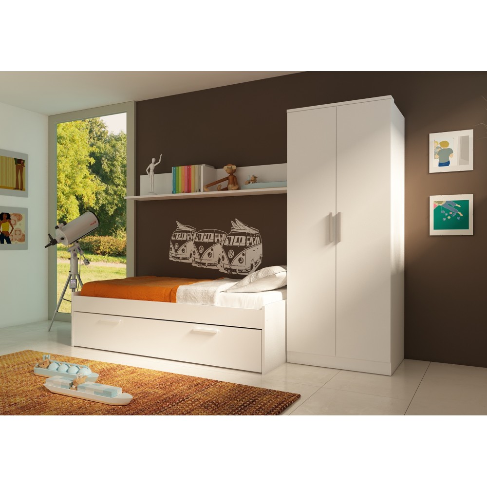 Letto singolo con cassettone estraibile 1004 Blanco