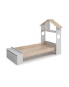 Letto singolo Odessa in legno massiccio con testiera a casetta e pediera contenitore bianco 216,5x128,5x153H