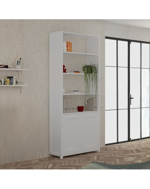 Libreria Miraflor con 2 ante e 4 vani a giorno colore bianco 98.7x35.2x230H