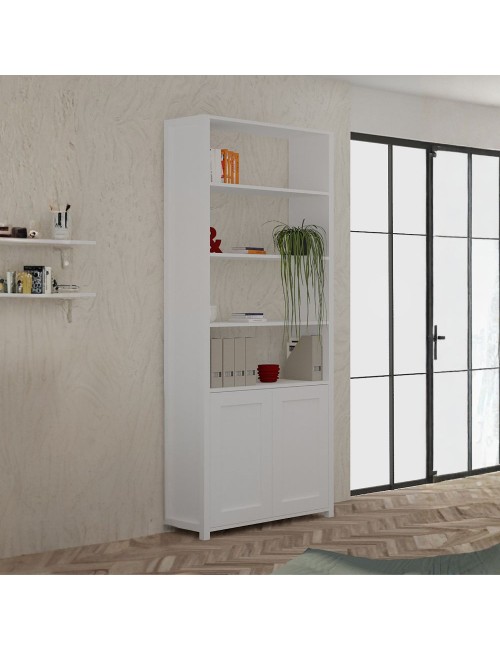 Libreria Miraflor con 2 ante e 4 vani a giorno colore bianco 98.7x35.2x230H