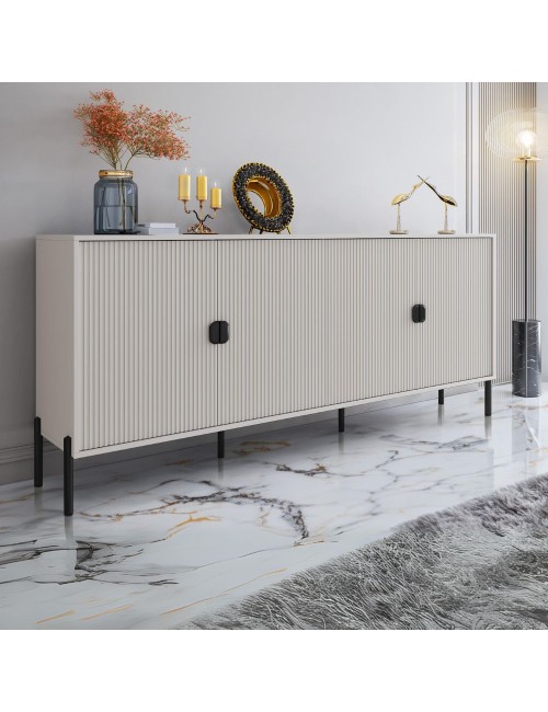 Madia Lotus 4 ante con frontali cannettati colore cashmere opaco 203.4x49x87.4H