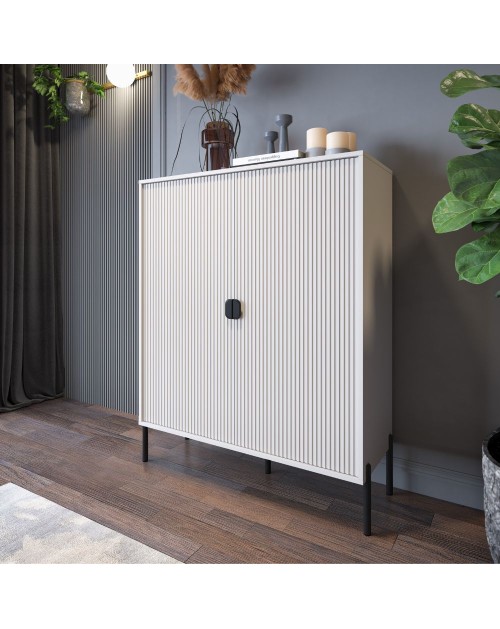 Mobile alto Lotus 2 ante con frontali cannettati colore cashmere opaco 103,6x39,6x129,4H