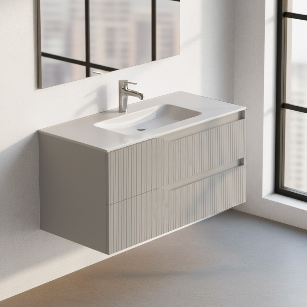 Mobile bagno sospeso Soho colore cashmere opaco con cassetti effetto cannettato 100x45x50H