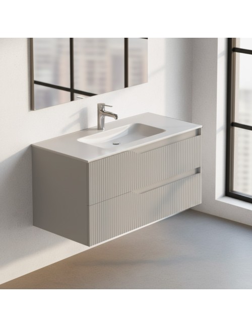 Mobile bagno sospeso Soho colore cashmere opaco con cassetti effetto cannettato 100x45x50H