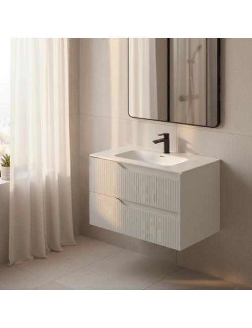 Mobile bagno sospeso Soho colore cashmere opaco con cassetti effetto cannettato 80x45x50H