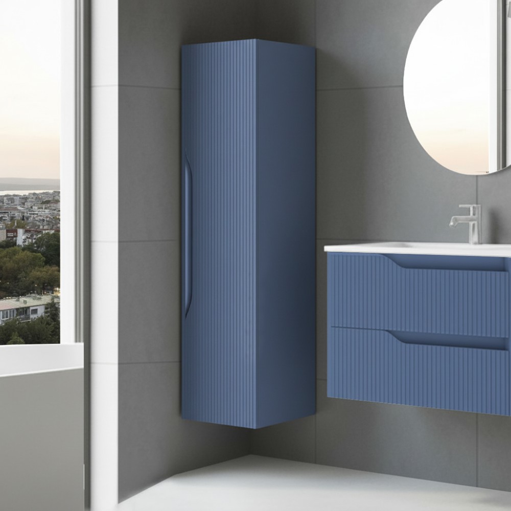 Colonna bagno sospesa Soho colore azzurro opaco effetto cannettato 35x30x120H