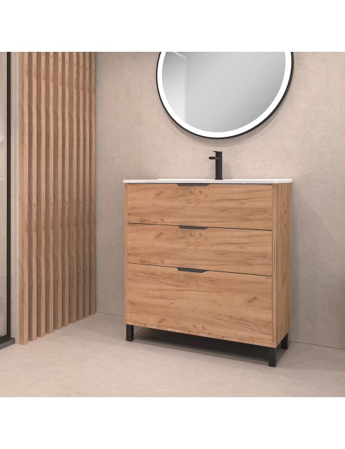 Mobile bagno Triana rovere con 3 cassettoni e lavabo 80x38x85H