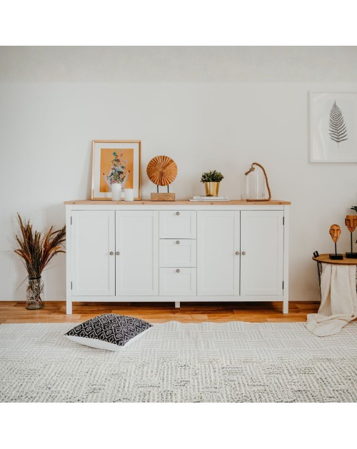 Madia Bergen51 bianco 4 ante e 3 cassetto e top artisan rovere 180 cm