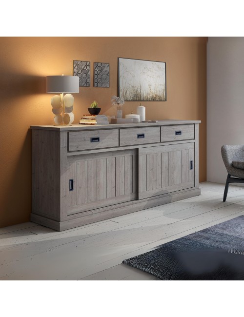 Credenza colore ancona oak 3 cassetti e 2 ante scorrevoli Anthony67070 219,6x49,8x95H stile shabby