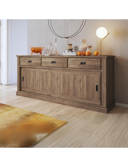 Credenza colore noce eastwood 3 cassetti e 2 ante scorrevoli Anthony67070 219,6x49,8x95H stile shabby