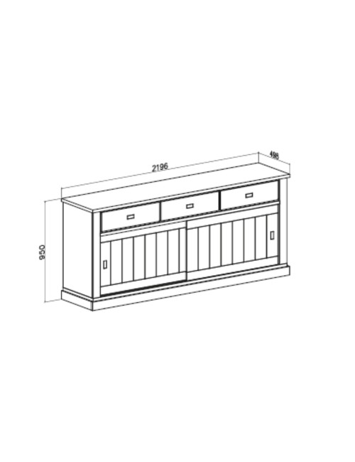Credenza colore noce eastwood 3 cassetti e 2 ante scorrevoli Anthony67070 219,6x49,8x95H stile shabby