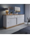 Credenza colore pino bianco e rovere wotan 3 cassetti e 2 ante scorrevoli Anthony67070 219,6x49,8x95H stile shabby