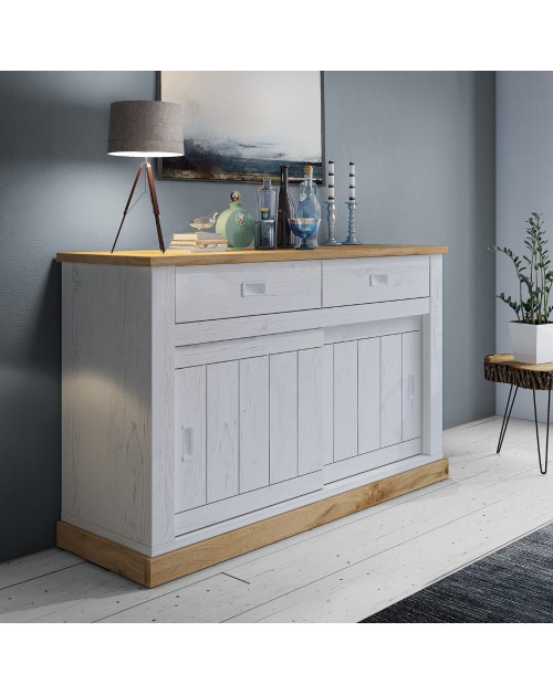 Madia colore pino bianco e rovere wotan 2 cassetti e 2 ante scorrevoli Anthony52 149,9x49,8x95,5Hn e anderson pine stile shabby