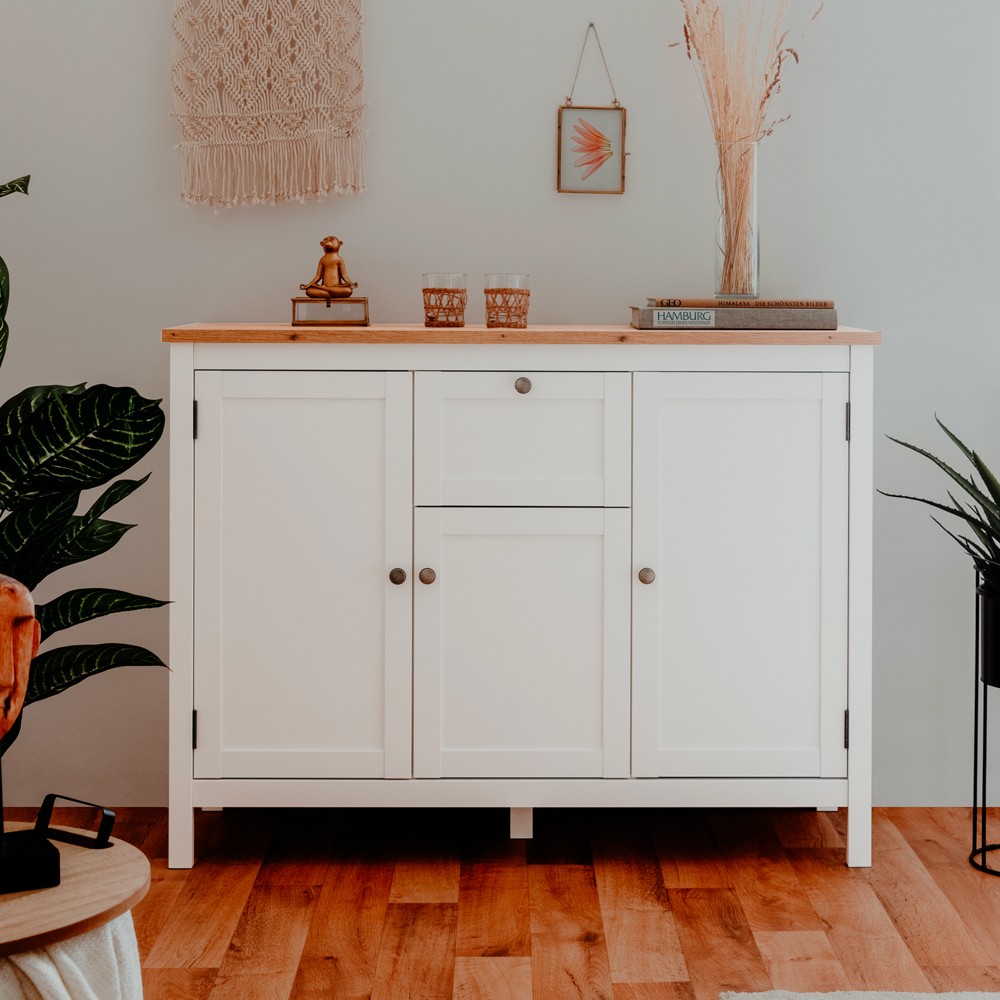 Madia Bergen57 bianco 3 ante e 1 cassetto e top artisan rovere 120 cm