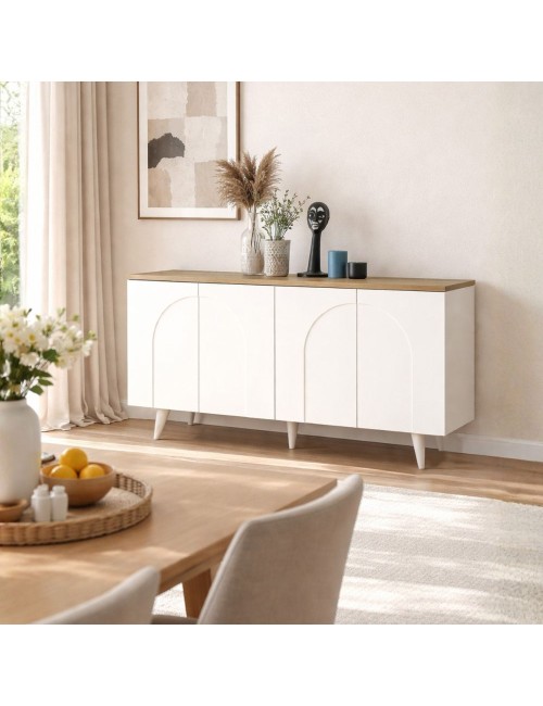 Madia Bono Bianca con 4 Ante ad Arco e Piano Rovere 150 cm