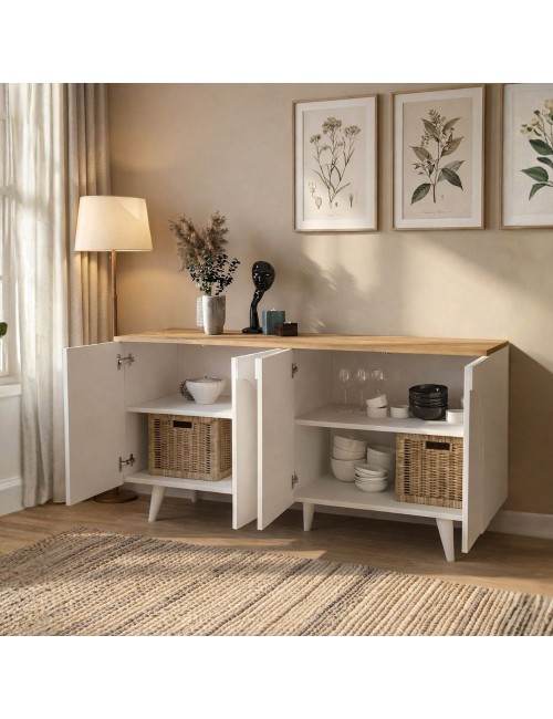 Madia Bono Bianca con 4 Ante ad Arco e Piano Rovere 150 cm