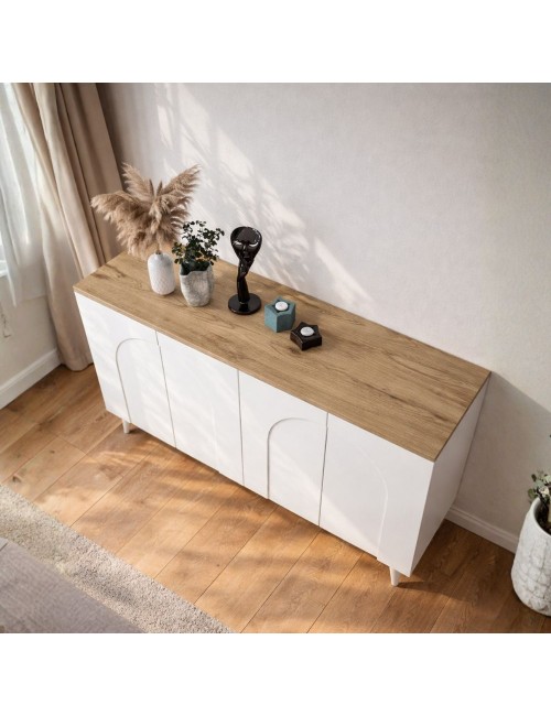Madia Bono Bianca con 4 Ante ad Arco e Piano Rovere 150 cm