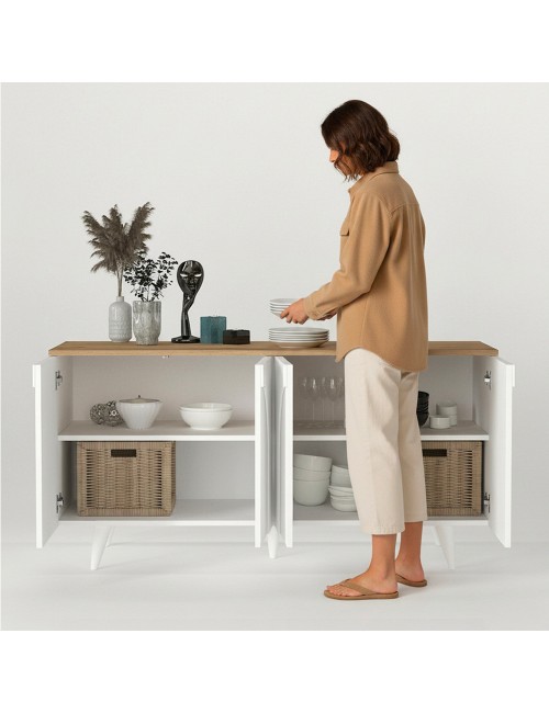 Madia Bono Bianca con 4 Ante ad Arco e Piano Rovere 150 cm