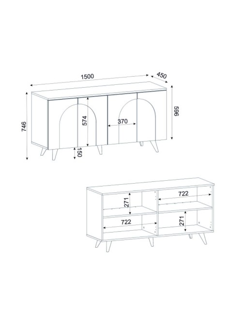 Madia Bono Bianca con 4 Ante ad Arco e Piano Rovere 150 cm