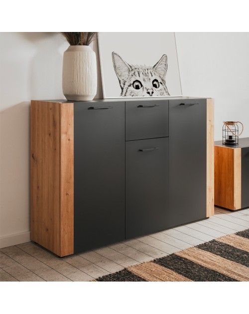 Madia Cento01B con 3 ante e 1 cassetto colore antracite con laterali in rovere artisan 125 cm