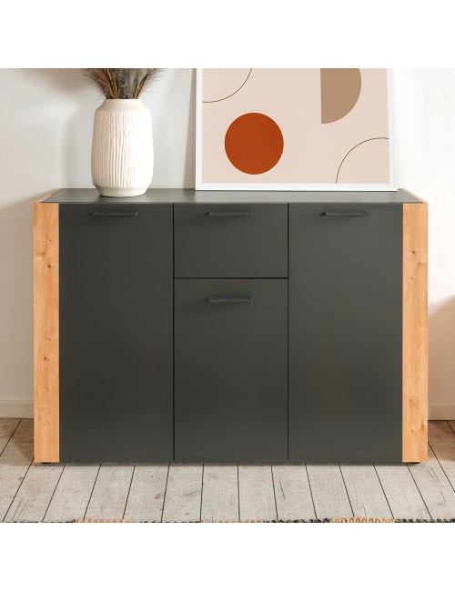 Madia Cento01B con 3 ante e 1 cassetto colore antracite con laterali in rovere artisan 125 cm