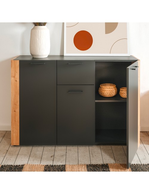 Madia Cento01B con 3 ante e 1 cassetto colore antracite con laterali in rovere artisan 125 cm
