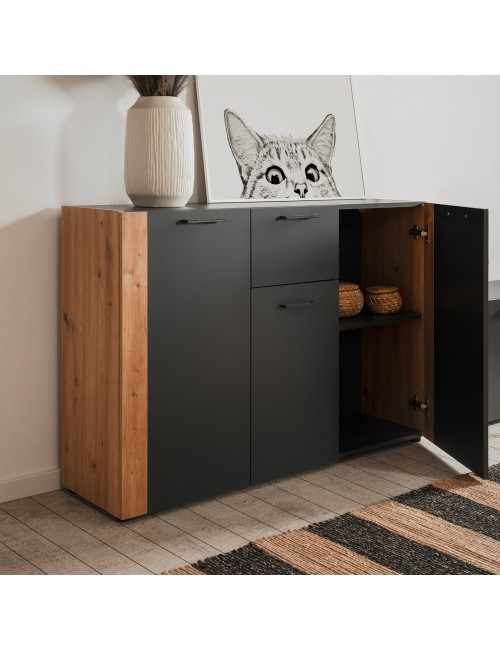 Madia Cento01B con 3 ante e 1 cassetto colore antracite con laterali in rovere artisan 125 cm