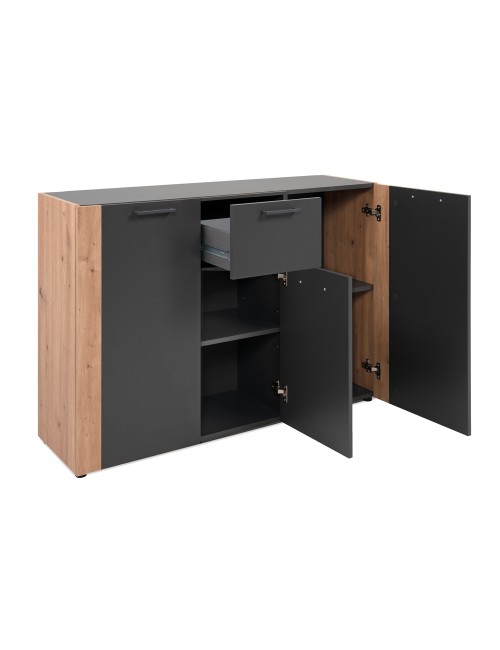 Madia Cento01B con 3 ante e 1 cassetto colore antracite con laterali in rovere artisan 125 cm