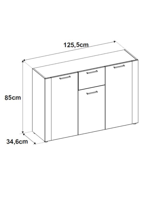 Madia Cento01B con 3 ante e 1 cassetto colore antracite con laterali in rovere artisan 125 cm