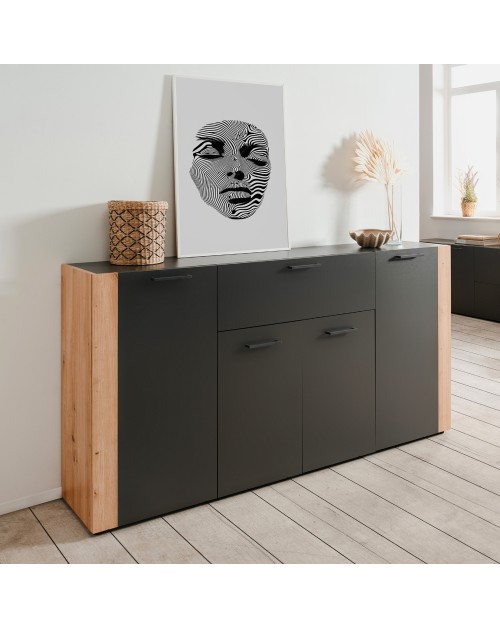 Madia Cento51A con 4 ante e 1 cassetto colore antracite con laterali in rovere artisan 162 cm