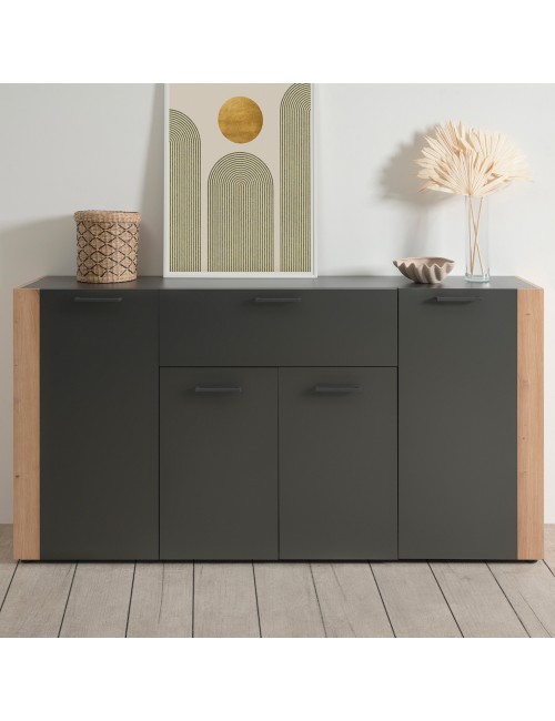 Madia Cento51A con 4 ante e 1 cassetto colore antracite con laterali in rovere artisan 162 cm