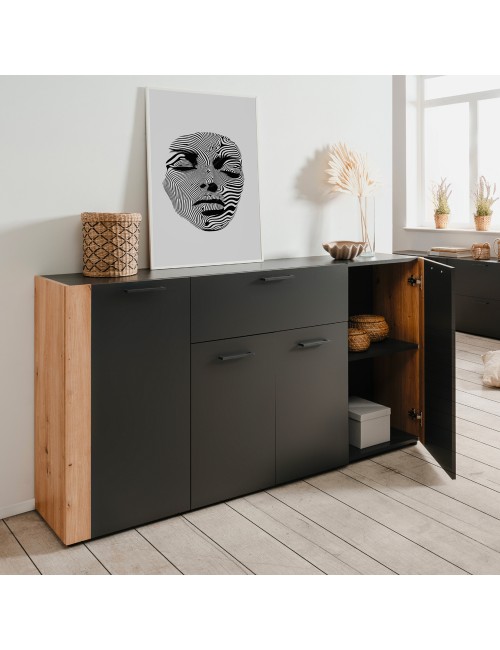 Madia Cento51A con 4 ante e 1 cassetto colore antracite con laterali in rovere artisan 162 cm
