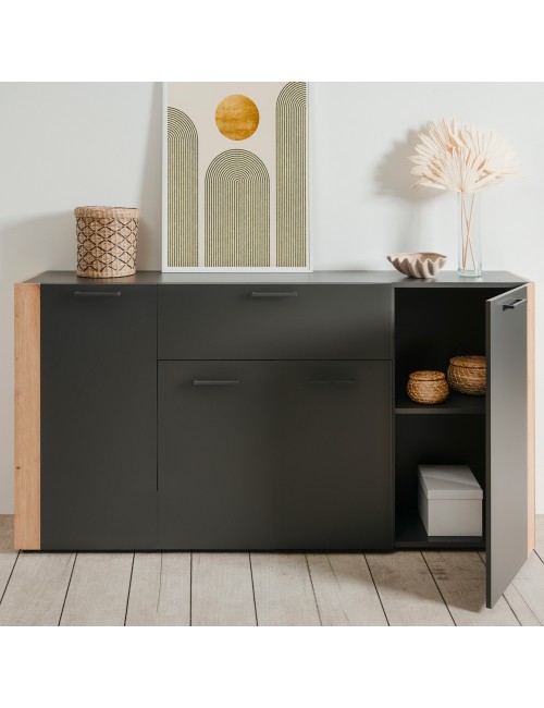 Madia Cento51A con 4 ante e 1 cassetto colore antracite con laterali in rovere artisan 162 cm