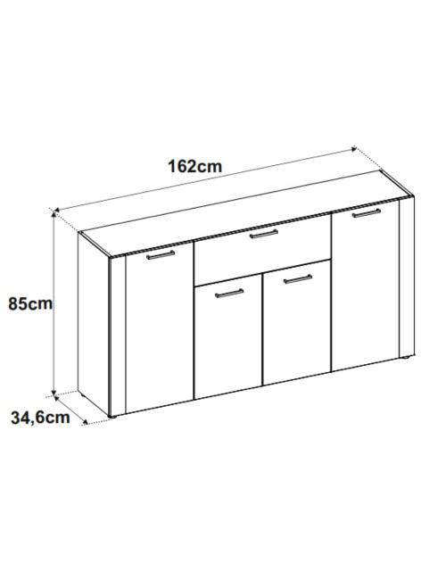 Madia Cento51A con 4 ante e 1 cassetto colore antracite con laterali in rovere artisan 162 cm