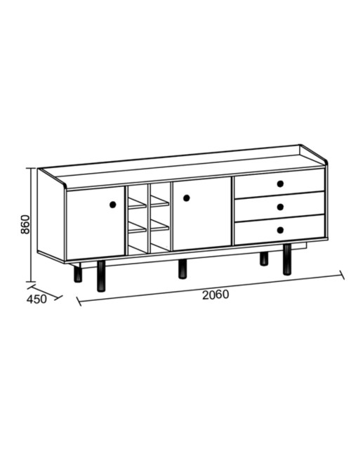 Madia 2 ante e 3 cassetti con vani a giorno rovere miele Dolce 206x45x85H