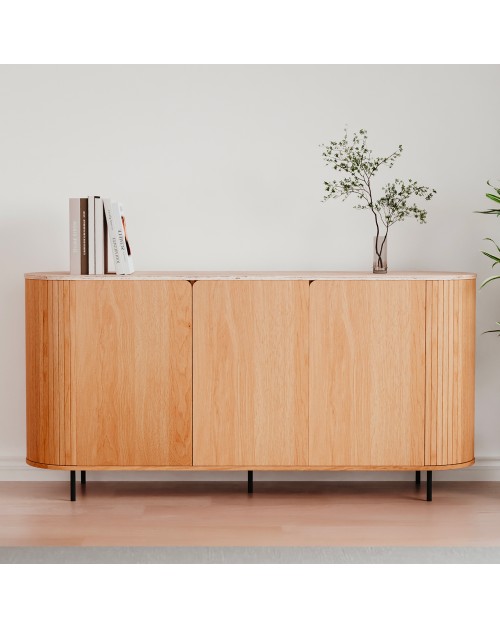 Madia Fabia51A colore rovere oak con top effetto travertino e laterali listellati 160 cm