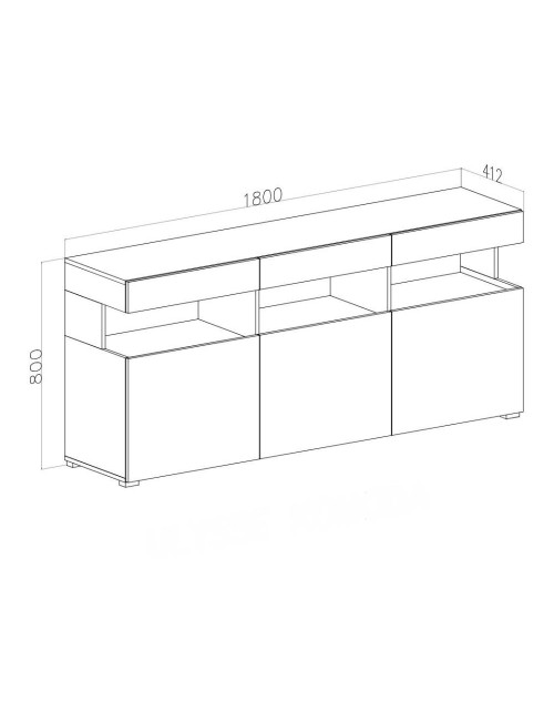 Madia Itaca 3 ante ossido e cemento con dettagli in vetro 180x41.2x80H – Ordine ed Eleganza