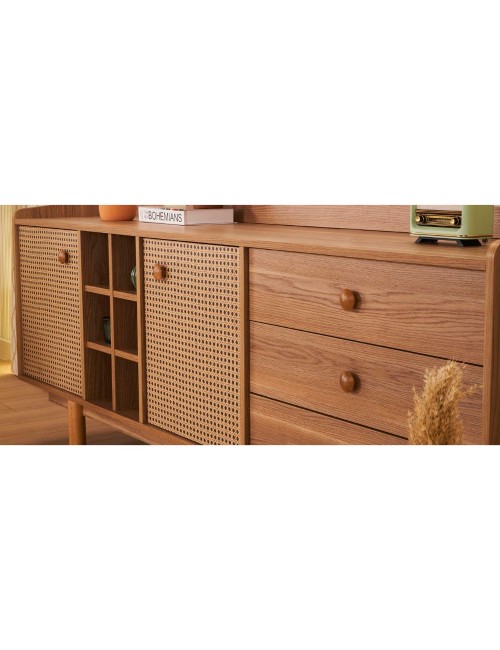 Madia 2 ante effetto vimini con cassetti e vani a giorno finitura rovere miele Natura 206x45x86H