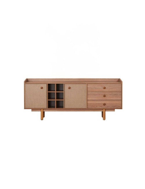 Madia 2 ante effetto vimini con cassetti e vani a giorno finitura rovere miele Natura 206x45x86H
