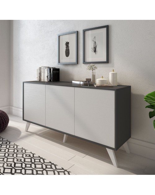 Madia Nimes 3 ante bianco rustico e struttura antracite 153,9x39,6x72H