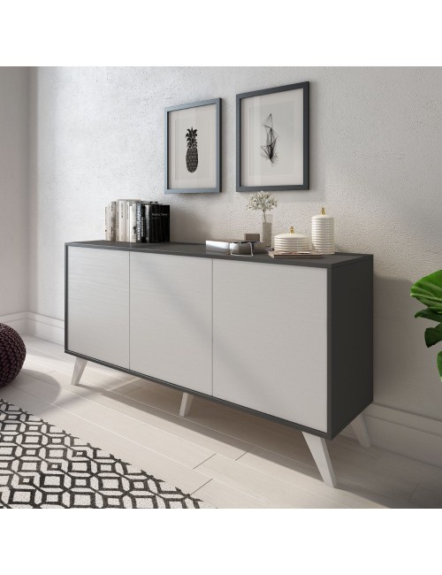 Madia Nimes 3 ante bianco rustico e struttura antracite 153,9x39,6x72H